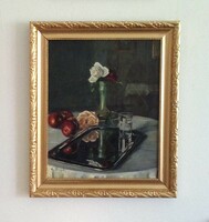 A painting, a still life of flowers, an edvi fit