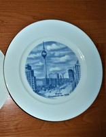 The Berlin TV tower - porcelain large plate Weimar original blue cobalt