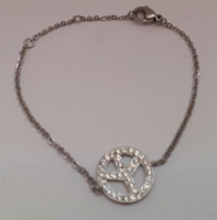 Steel children's bracelet with a shiny polished white peace stone pendant