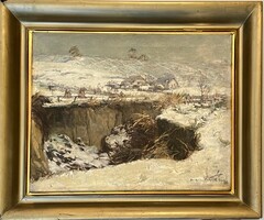 Gyertyáni Németh Gyula:  Téli táj faluvégi tóval         ((F456)