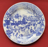 Ironstone Tableware jelenetes kék porcelán tányér karácsonyi mintával