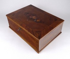 1K929 old rose decorative inlaid lockable wooden box with key