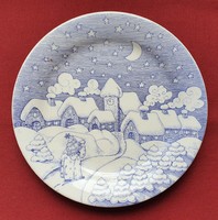 Ironstone Tableware angol jelenetes kék porcelán tányér karácsonyi mintával