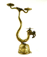 Dragon figural oriental white metal candle holder