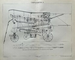 Antik 19.sz cséplőgépek II műszaki nyomat-papír- ábra,gépészet, mechanizmus