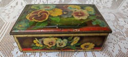 Antique floral patterned metal box with legs