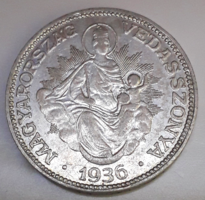 1936. Annual 2 pengő silver smiling Madonna Patroness of Hungary....