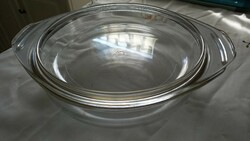 Heat-resistant glass bowl with lid, saale glas (Jena style round bowl, glass)