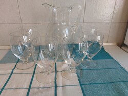 Set of 7 engraved glass wine glasses with pitcher