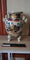 Old Japanese satsuma porcelain vase samurai scene foo dog with tongs