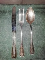 Monogrammed -n.J.- Silver-plated spoon, fork, knife