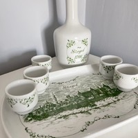 Régi zöld mintás alföldi porcelán pálinkás készlet