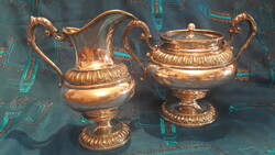 Antique silver-plated foot sugar and pouring set (m3033)