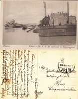 Mohács Kikötő a M.F.J.R épületével és a Selyemgyárral . 1936     .Posta van !
