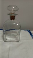 Italy vintage square, transparent, thick-walled decanter with cork, flawless