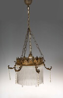 Art Nouveau bronze chandelier with spaghetti jars