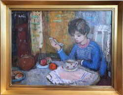 Ilona Tallós 1952-1958 / little girl having breakfast