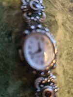 Antique silver watch with garnet stones 835