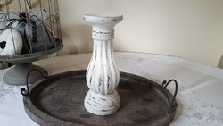 Shabby white worn wooden candle holder