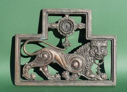Ritka régi antik orosz bronz vagy rézötvözet falidísz oroszlán falikép