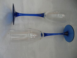 2 pcs cristal d'arques luminarc france champagne glasses with cobalt blue stem also for wedding ceremonies