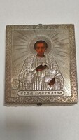 Régi  orosz ikon  84 jelzett, reprodukció XX közepe század ezüst keretben."Szent Pantilmon"