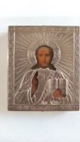 Régi  orosz ikon  84 jelzett, reprodukció XX közepe század ezüst keretben."Jézus"