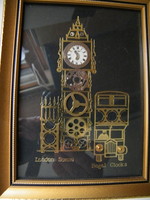 Eredeti óra alkatrészekből készült kis falikép London nevezetességeivel