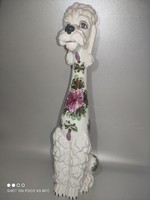 Nagy méretű jelzett kerámia kézzel festett uszkár kutya szobor