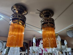 2 old renovated hanging lamps with glass rods