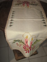 Beautiful Christmas lace-edged cross stitch tablecloth in new condition