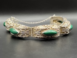 Antique Chinese motif malachite stone silver bracelet/bracelet/bracelet