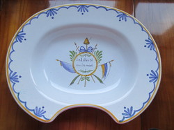 French faience decorative bowl from 1789, with the inscription freedom or death. Barber bowl shape, copy