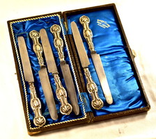 XIX. No. The second half of a 13-lat silver knife set in a Károly Hanser goldsmith box!