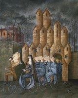 Remedios varo to the tower reprint print, nuns monastery bicycle bicycle surrealist allegory