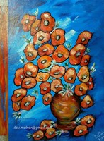 Molnár Ilcsi  "  Kék és narancssárga vázás    "  című munkám - akril absztrakt festmény