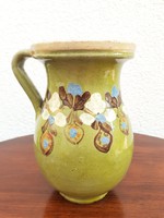 Old earthenware green glazed floral folk jar