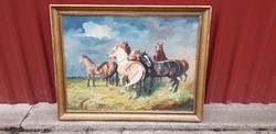 Antik lovas festmény...60x80 cm