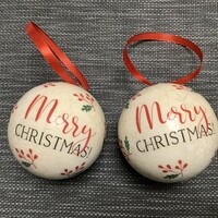 Antik hatású nagy méretű karácsonyfa gömb fenyődísz decoupage technikával merry christmas