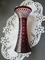 Winter fair! Beautiful ruby, burgundy cut crystal glass vase, 26 cm, flawless