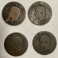 III.Napoleon császár (1852 - 1870) 4 db 5 Centimes  1854-1856-évek (149)