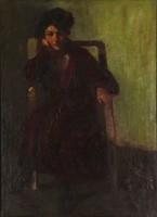 1L159 xx. Hungarian painter of the 19th century: a lady in a hat in a chair