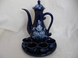 Kecses kobalt kék retro  orosz művészi teás, pálinkás készlet