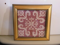 Lace - 14 x 14 cm - antique - hand crocheted - plastic frame - flawless