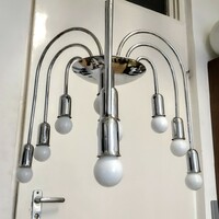 Art deco - Streamline - Bauhaus 9 égős krómozott csillár felújítva - Csillárok és Világítás Rt