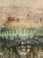 Etching by Zsuzsa Egresi distant castle