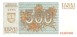 Litvánia 500 talon 1993 UNC