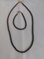 Hematite necklace with blue bracelet