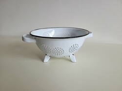 Old enameled foot strainer fruit washing enameled vintage footed pasta strainer with ears