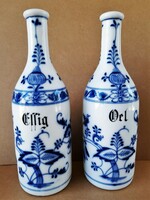 Gyönyörű hagymamintás porcelán olaj - ecet palack pár máz alatti kobalt kézi festéssel